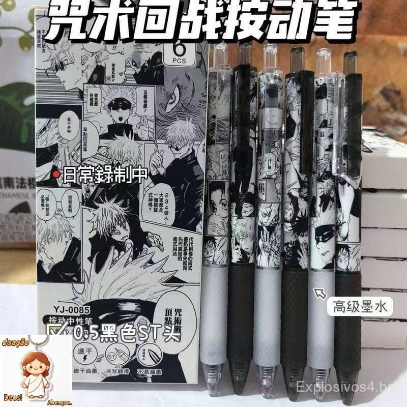 6 Pçs/Lote Anime Jujutsu Kaisen Caneta Esferográfica Gojou Satoru Itadori Yuuji Ryoumen Sukuna Manga Gel Estudante Artig