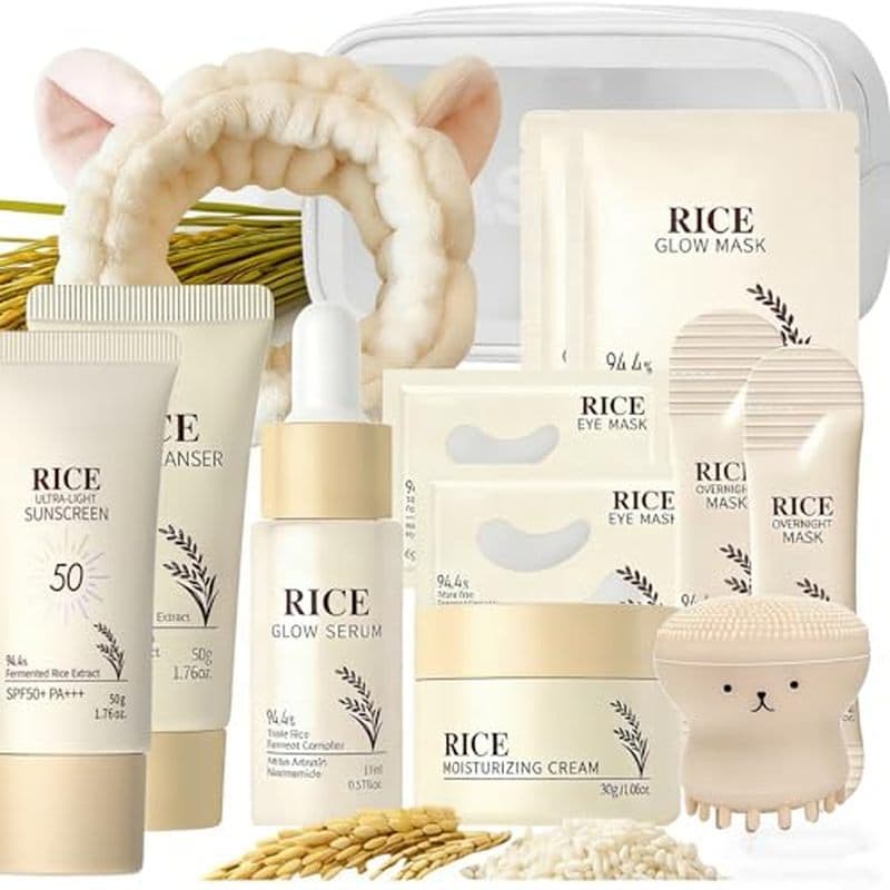 Conjunto De Cuidados Com A Pele De Arroz Para Meninas Adolescentes & amp ; Feminino , Kit Faciais De 12 Peças Extrato ,