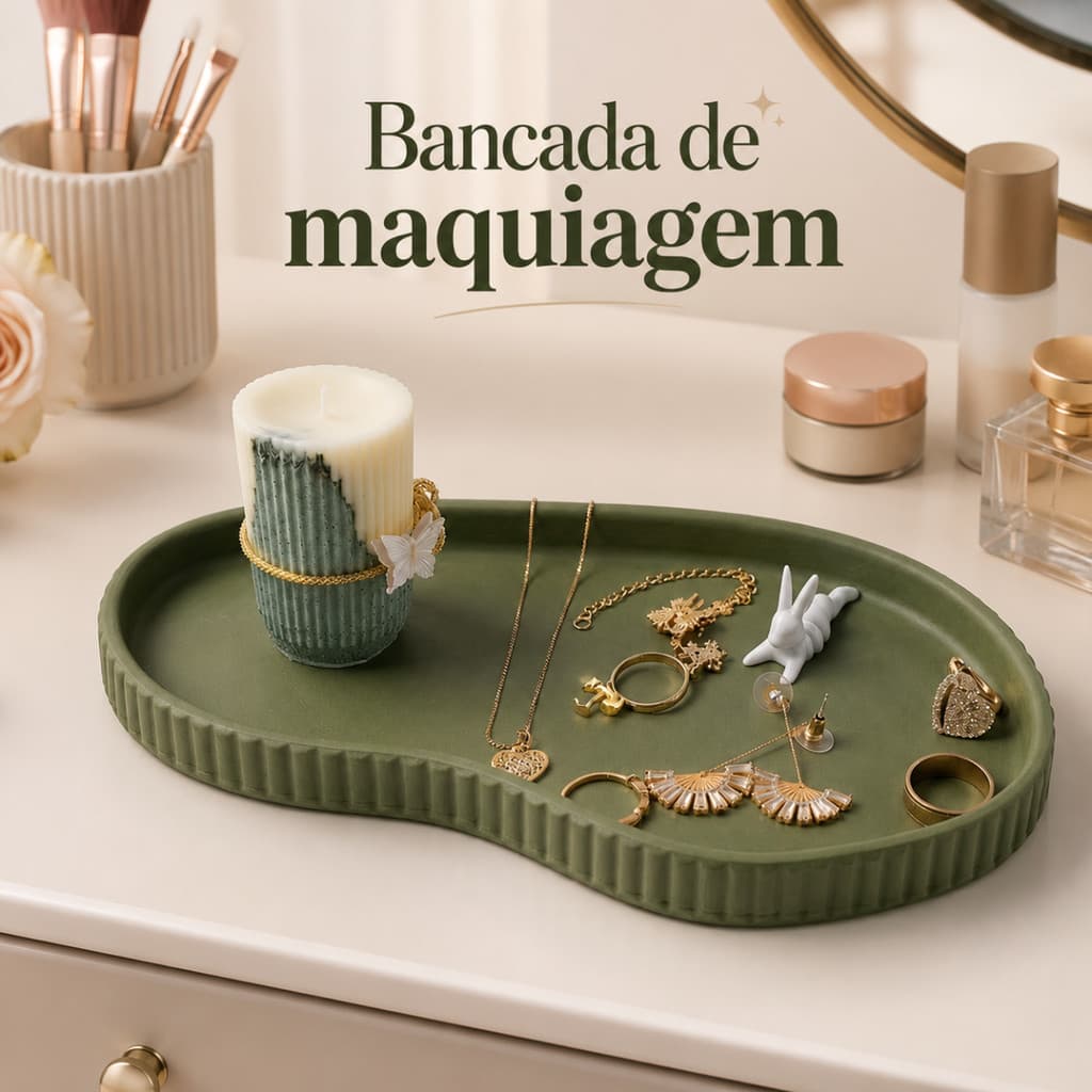 Bandeja Organizadora para Bancada de Maquiagem Oval Porta Joias Perfumes e Cosméticos