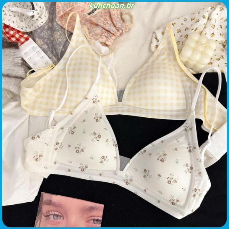 Novo francês doce Floral menina roupa interior fina seios pequenos não vazio copo suporte superior sem costura sem anel