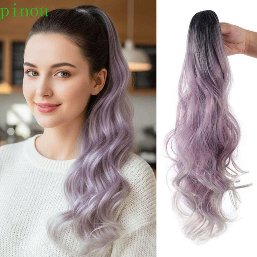 Peruca De Rabo De Cavalo Longo Encaracolado Ondulado PINOU , Extensões De Cabelo Sintético Resistente Ao Calor , Ombre