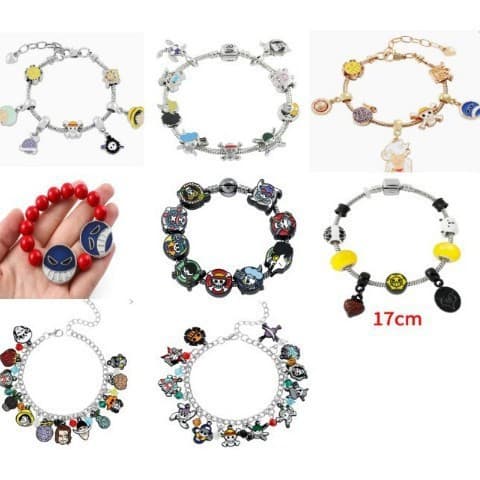 Pulseira One Piece Ace Luffy com Pérolas Vermelhas, Pulseira DIY, Acessórios da Gangue Pirata, Mercadoria de Anime