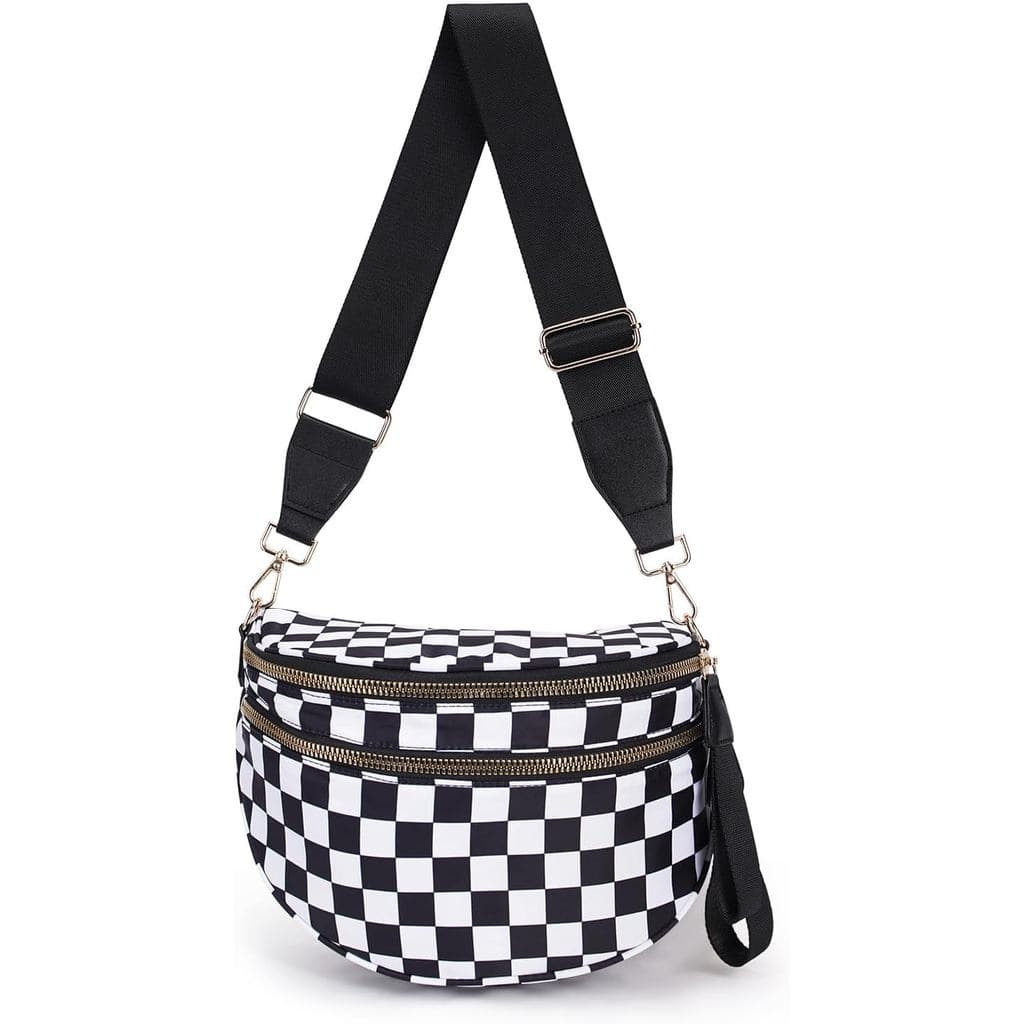 Bolsa de cintura xadrez feminina, bolsa de cintura expansível de grande capacidade com alça de ombro ajustável, bolsa de