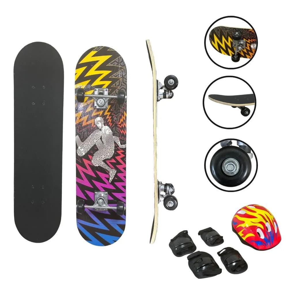 Skate Infantil 42'' Com Shape City 79cm E Kit Proteção Skate infantil Com bolsa brinde