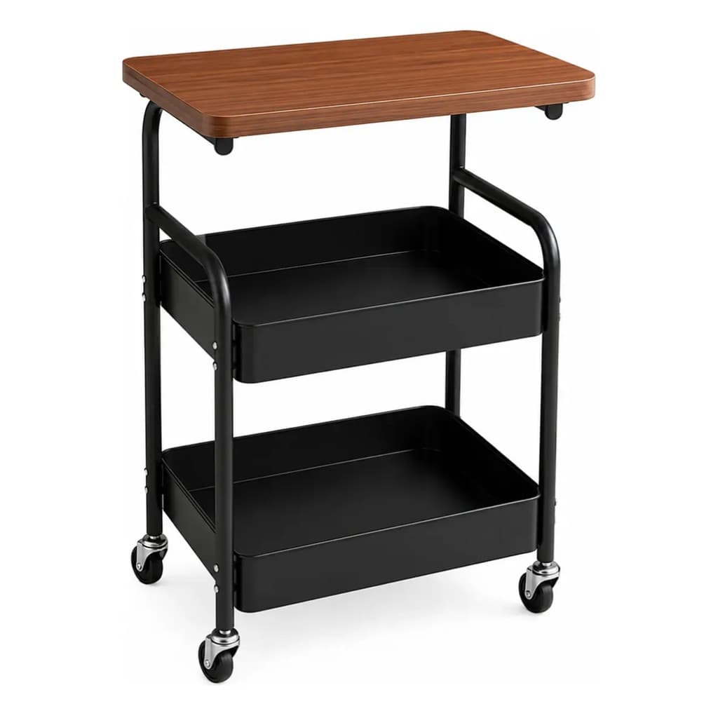 Carrinho Organizador 3 Prateleiras Com Tampo de Madeira Auxiliar Com Rodizío Resistente