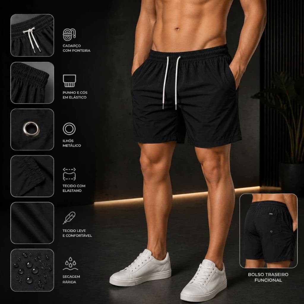 Kit 3 ou 1 Short Masculino Casual Tactel Elástico na Cintura Alta Durabilidade Ideal para Verão