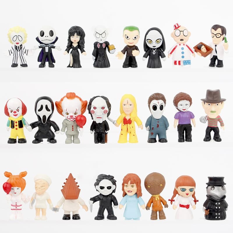 24 peças/conjunto, figuras de filmes de terror gótico de 5cm de "Quinta, dia 13" - Jason, Jack Skellington, Pennywise XE