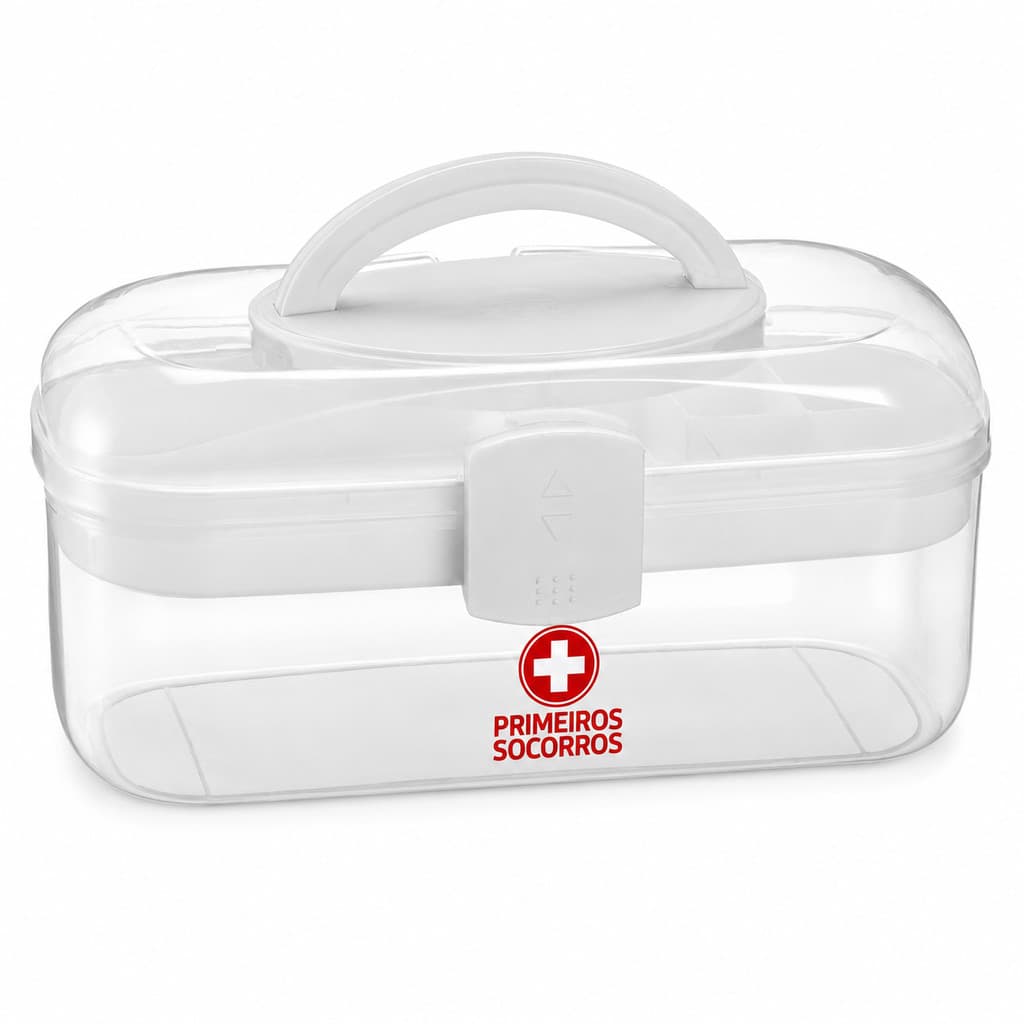 Caixa Maleta Com Bandeja Para Remédios Medicamentos Com Alça e Bandeja Cor Branco e Vermelho