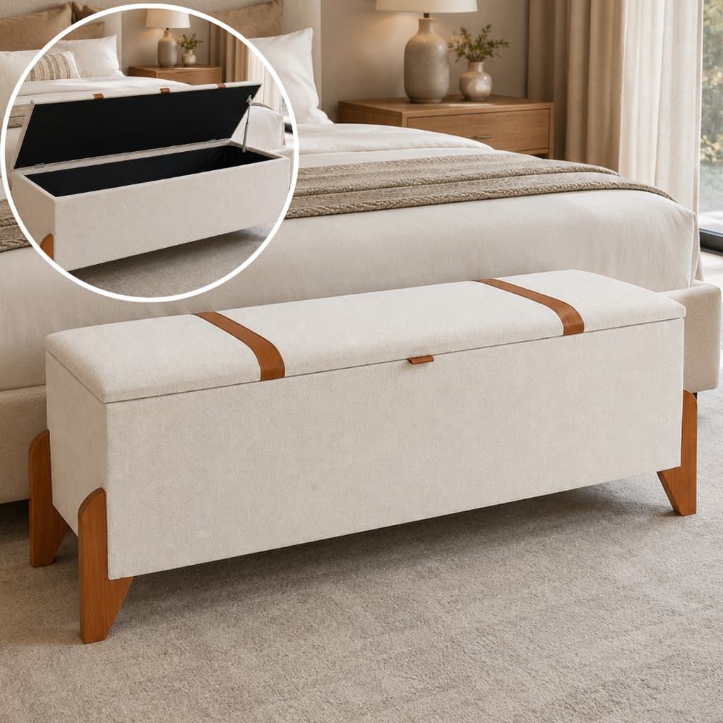Puff Báu Recaimer Bouclé 120cm Decoração Banco Estofado Organizador Cama Quarto Casal