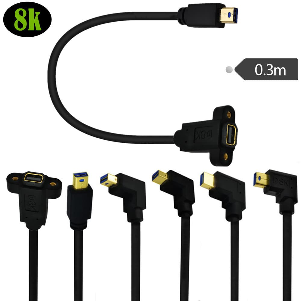 Cabo de extensão Mini DisplayPort 1.4 macho para fêmea 0.3 m | Com orelhas e furos para fixação de parafusos | 8K a 60 H