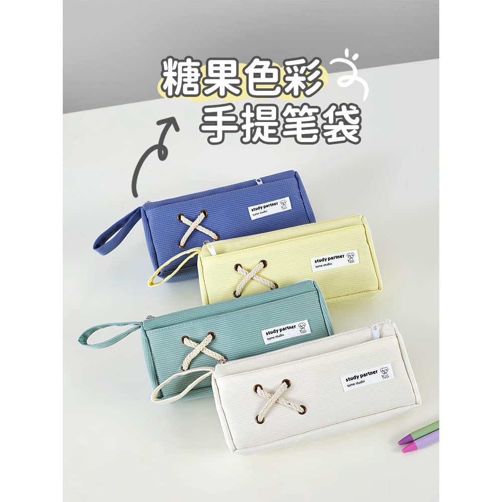 Estojo pequeno fresco para lápis estilo ins Bolsa de papelaria para estudantes Bolsa japonesa com zíper de camada dupla