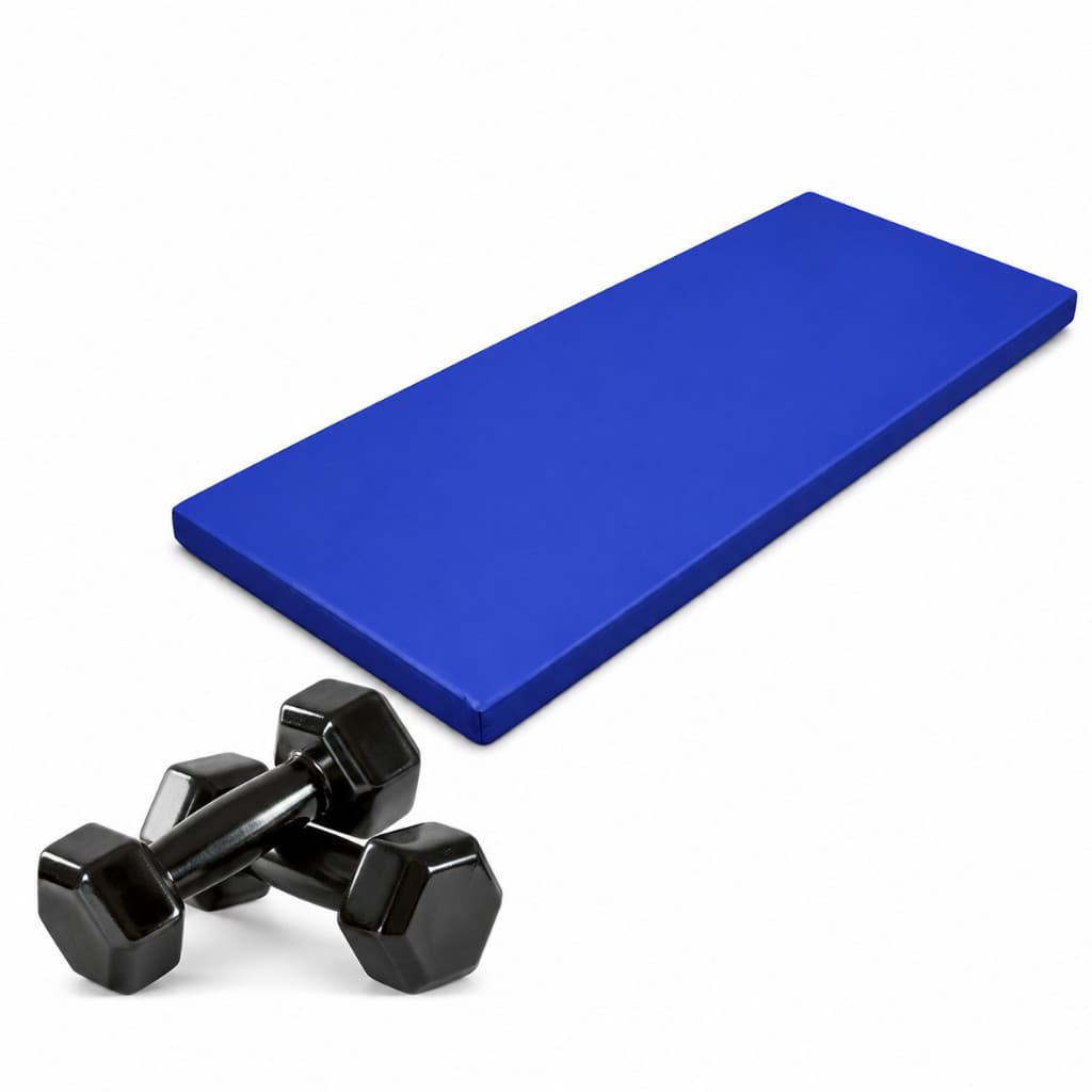Promoção!! Kit Fitness Completo Par de Halteres Sextavado Emborrachado 2kg + Colchonete Academia Azul 90x40x3cm