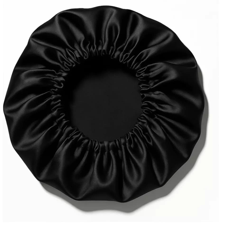 Touca de Cetim Anti-Frizz Preto Com Elástico Santa Clara