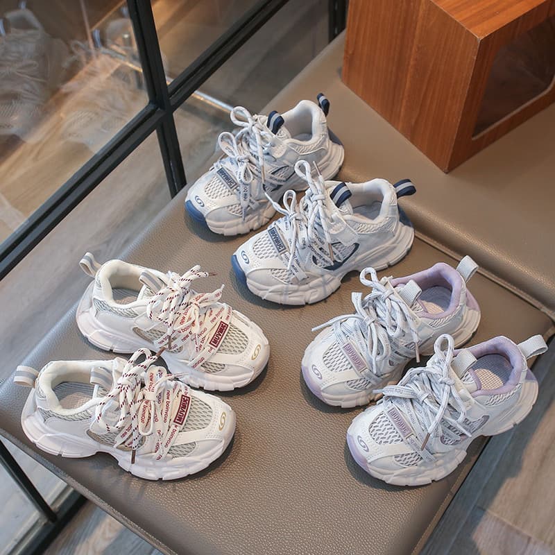 2026 outono novo estilo crianças papai sapatos meninos meninas malha Velcro All-Match sapatos esportivos casuais