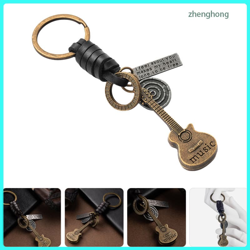 Chaveiro De Guitarra Vintage Para Homens , Multicolorido , Liga De Zinco , Bolsa De Carro PU , Decoração Com Pingente ,