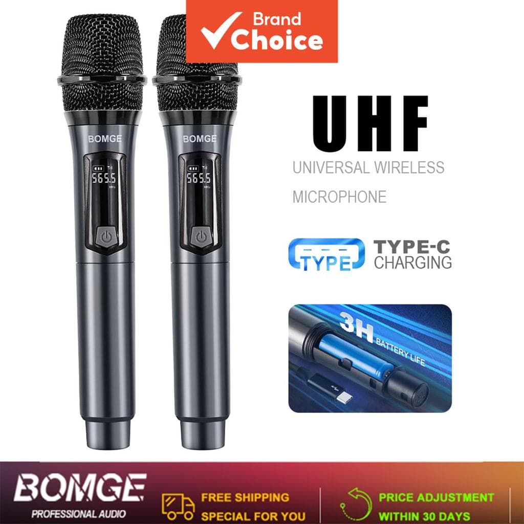 BOMGE Microfone Sem Fio UHF Par de Microfones Dinâmicos de Mão Tipo-C