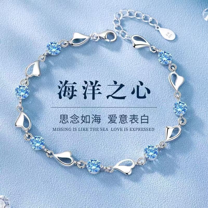 Pulseira Coração do Oceano, Presente de Joia para Namorada ou Melhor Amiga, Acessório Elegante, Simples e Fresco 3O6E