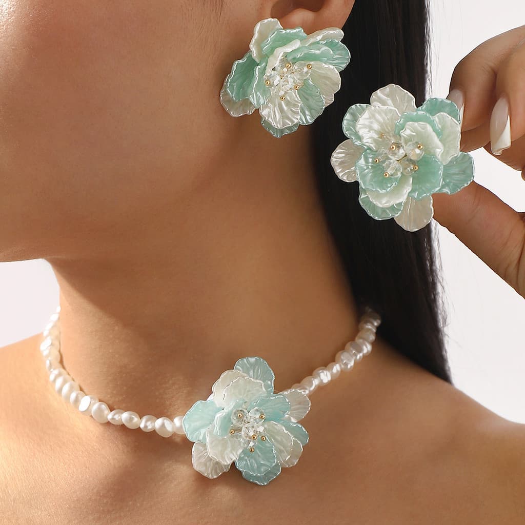 Brincos e colares de estilo europeu e americano, elegantes e requintados, com designs florais franceses, perfeitos para