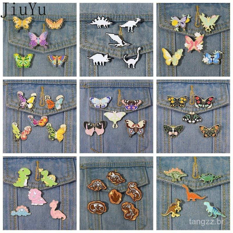 5 Pcs/Set Retro Borboleta Esmalte Animal Bonito Dinossauro Lapela Broches Crachá Cartoon Flor Broche Jóias Acessórios Gi