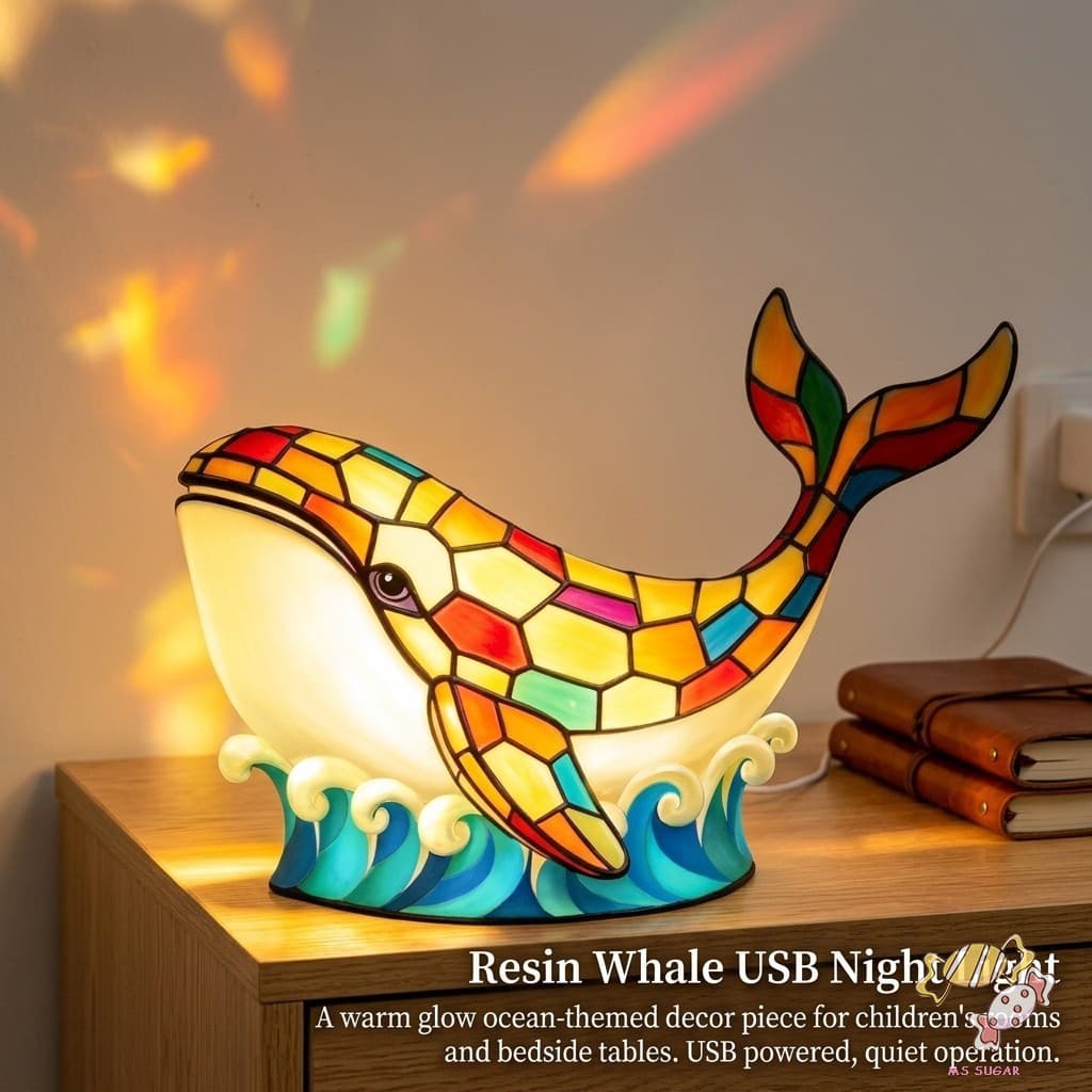 Luz Noturna De Baleia , Abajur LED Alimentado Por USB De Resina Com Quente , Figura De Decoração De Animais Marinhos Par