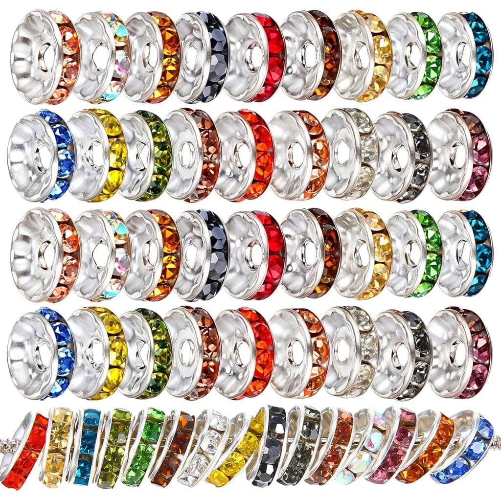 100 Peças de Contas Espaçadoras de Strass Multicoloridas de 10mm, Contas de Metal com Furo Grande, Espaçadores Brilhante