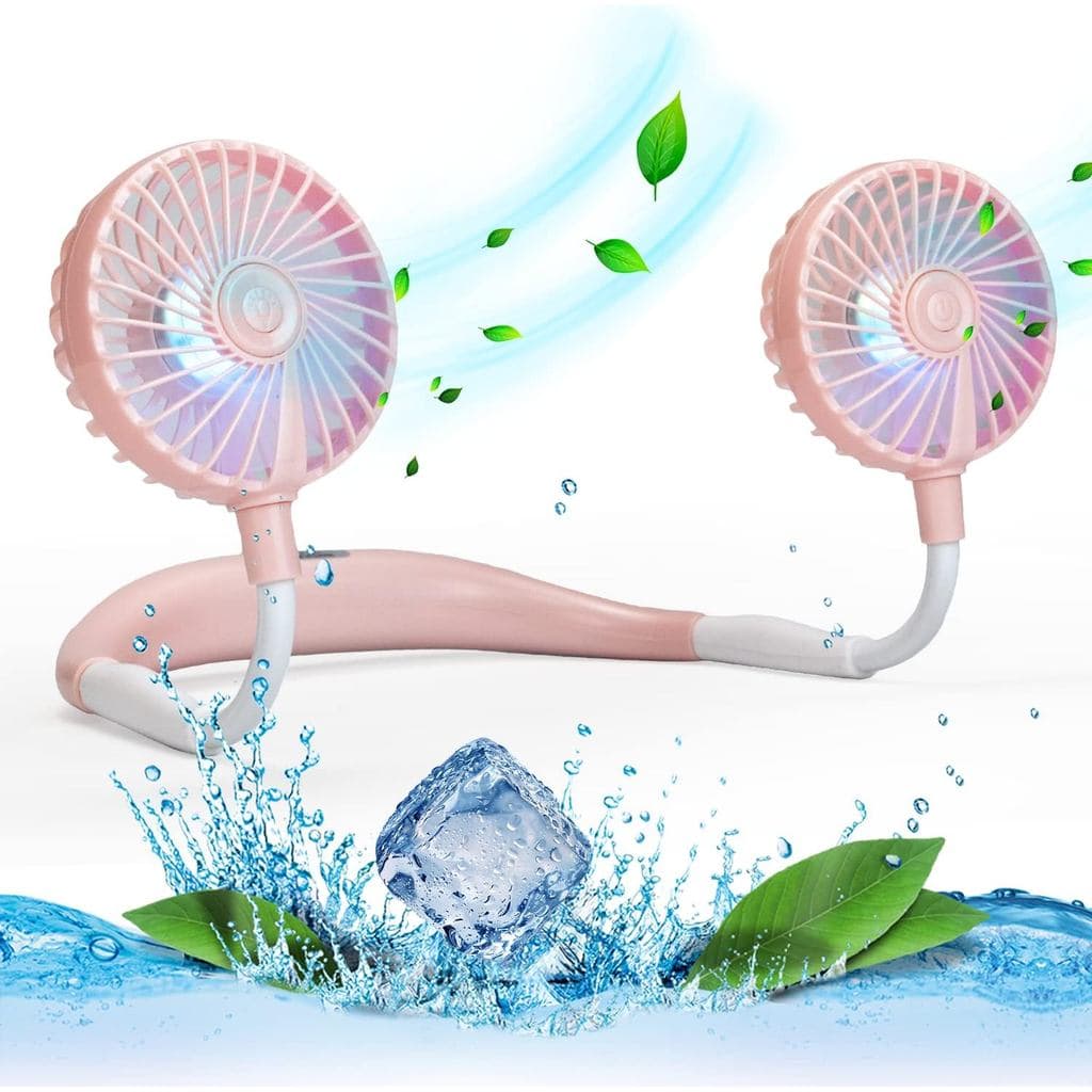 Ventilador de Pescoço Portátil VAGAU com Luzes LED Coloridas, Rotação de 360 Graus, Ar Condicionado Vestível para Escrit