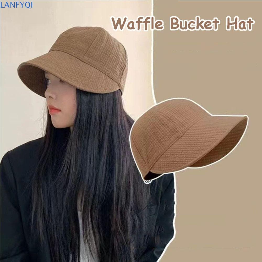 Chapéu De Pescador LANFYQI , Sol De Verão , Aba Larga Balde De Waffle Bacia De Lona Estilo Coreano