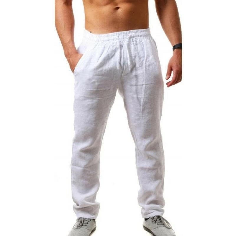 Tamanho grande primavera outono respirável algodão linho calças esportivas masculinas na moda cor sólida simples fino ca