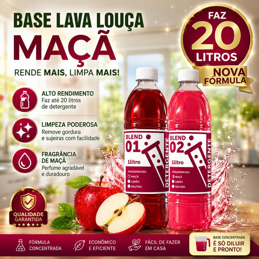 Detergente Lava Louça Maçã 2X1LT - Rende 20 Litros