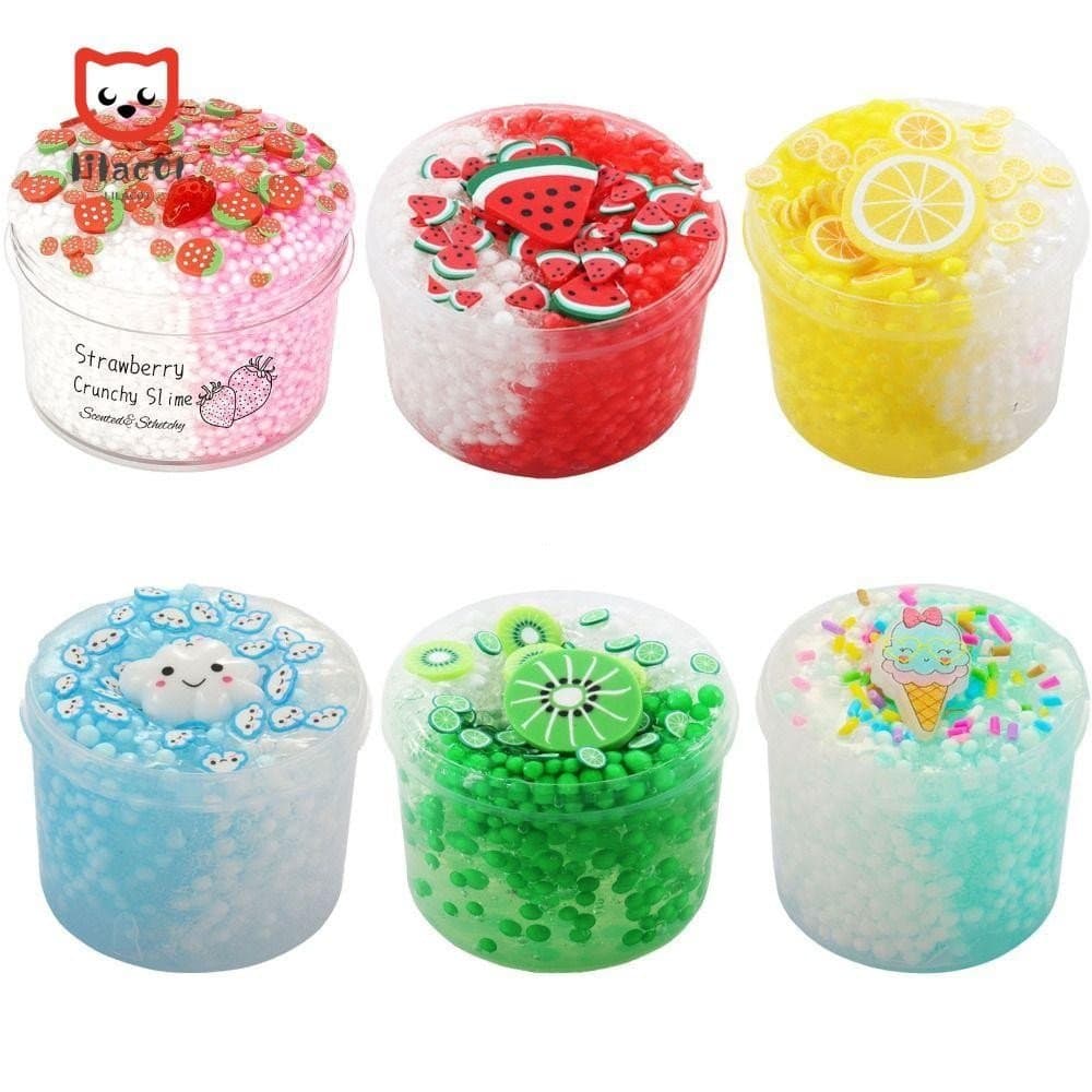 Kit De Slime LILACUVOE , Lodo De Cristal Com Glitter De Kiwi E Morango , Conjunto De Bola De Espuma De 70ml Para Alívio