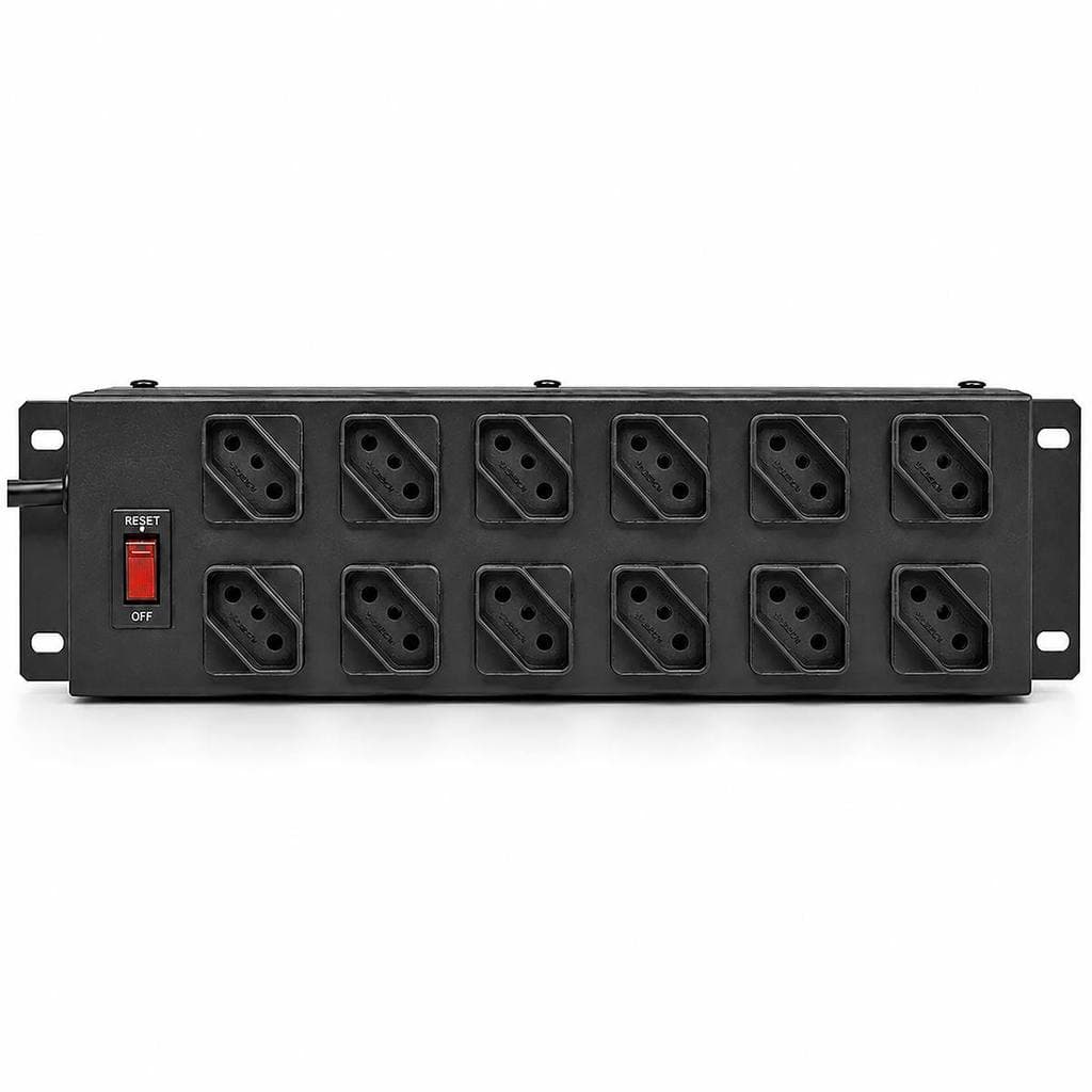 Filtro de Linha Metálico 12 Tomadas Preto Anti-Ferrugem NBR 14136 Bivolt Liga/Desliga Cabo 1,1m IPEC