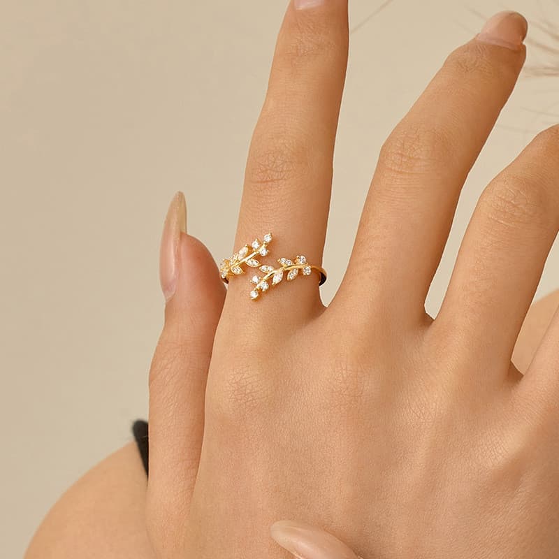 Anel Folha Galho Dourado Ajustavel Aço Inoxidável - Tendência Estilo Viciado Delicado Minimalista
