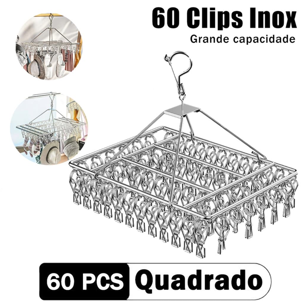Varal 60/40 Clips Inox Prendedores Roupa Bebe Calcinha Cueca Dobrável Inox