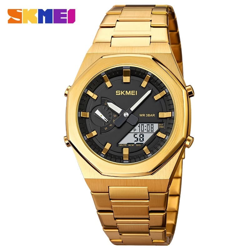 SKMEI 1816 Aço Inoxidável Quartzo Relógio Masculino Duplo Exibição Relógio Eletrônico Impermeável