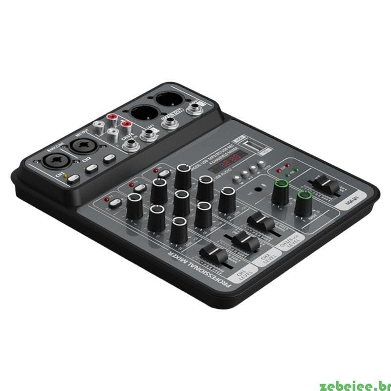 zebeiee Mixer Som USB 4 Canais Tela Digital Multifuncional Para Instrumentos Microfones E Outras Fontes