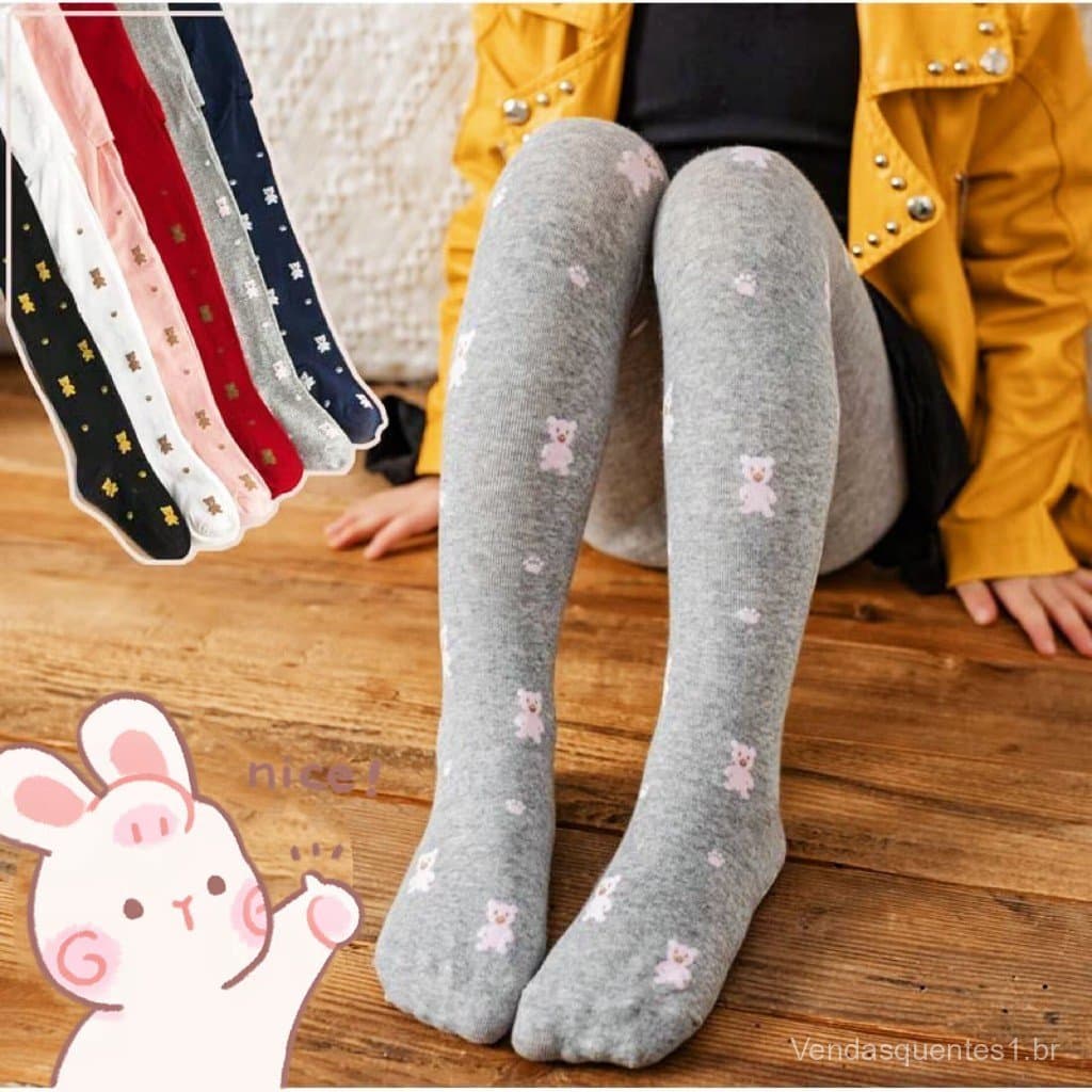 KIT COM 02/03/04 Meias Calça Infantil Colorida com tecido Grosso para inverno ou outono