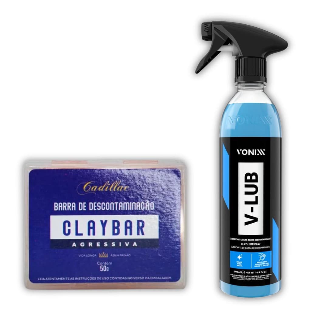 Kit Claybar Descontaminante V-Lub Lubrificante 50g 500ml