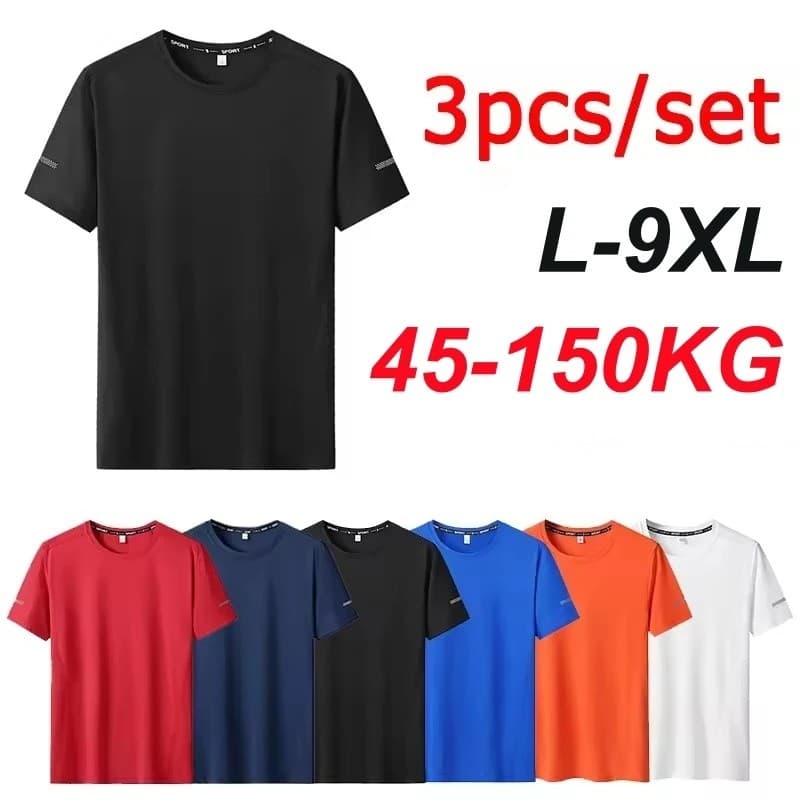 3 peças de camisetas esportivas de verão para homens, tamanho grande 9XL 8XL 7XL, camisetas de secagem rápida, oversized