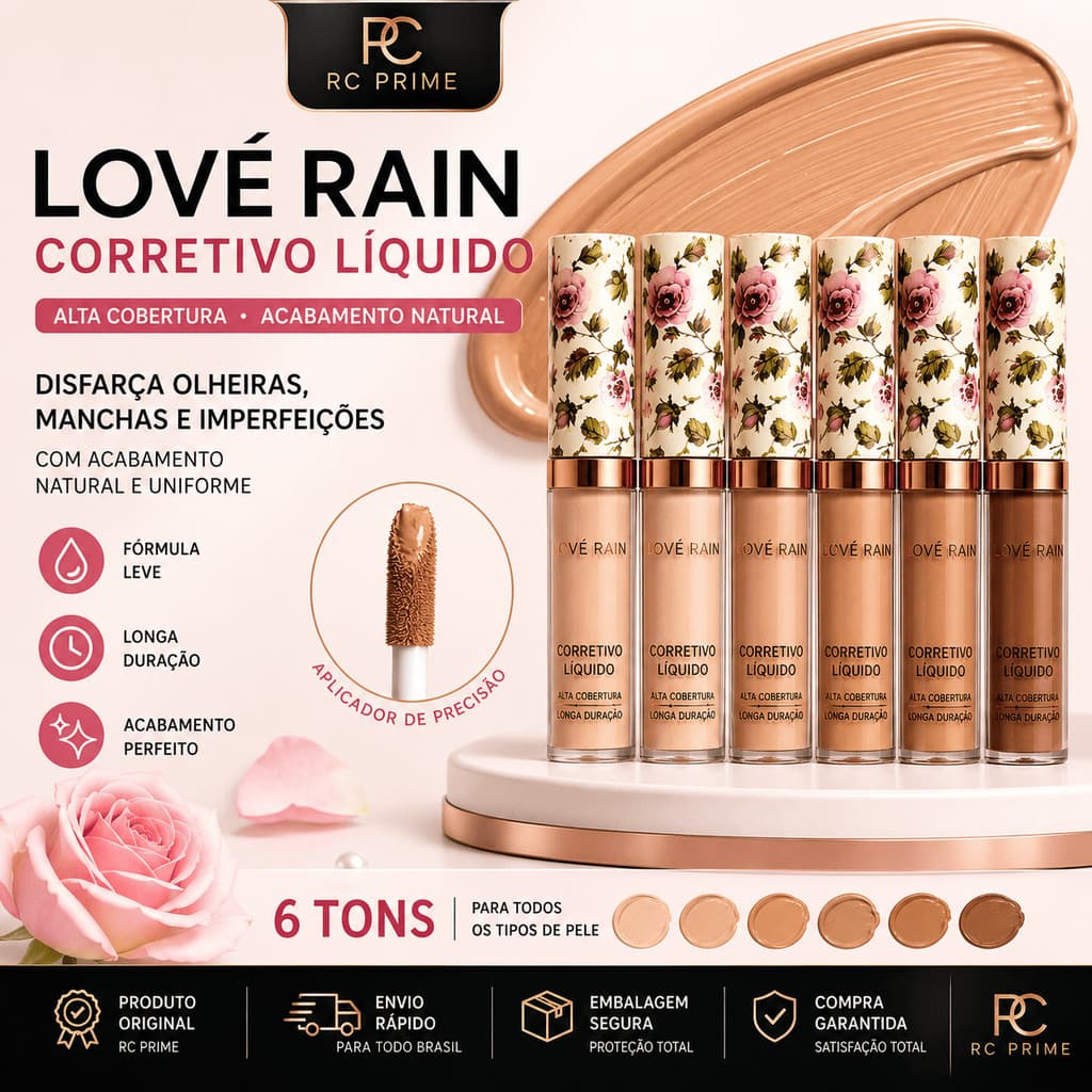 Corretivo Líquido Love Rain Alta Cobertura Longa Duração LR-7065