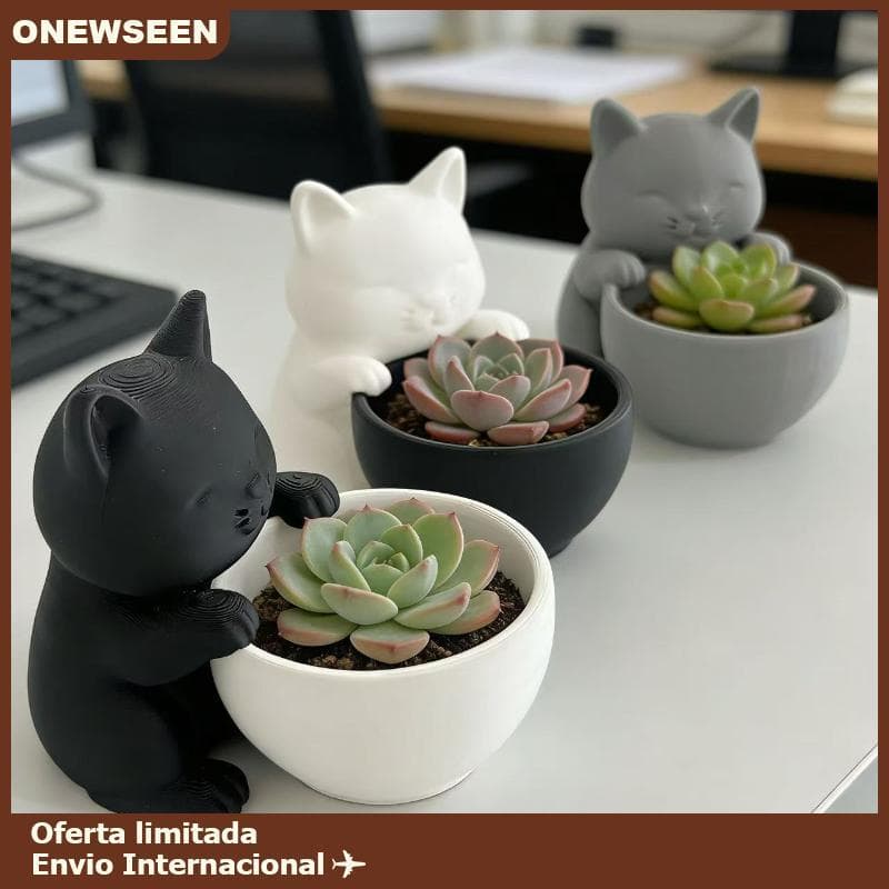 Pote Em Forma De Gato Com Furos De Drenagem Projetado Exclusivamente Para Pequenas Flores E Cactos , Quarto , Escritório