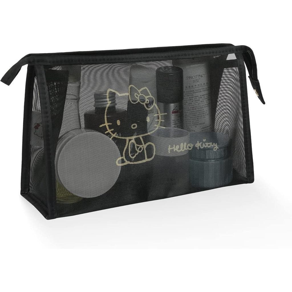Bolsa de Maquiagem Portátil AmBealla, Estojo de Viagem, Organizador de Malha de Nylon Preto para Mulheres, Bolsa de Higi