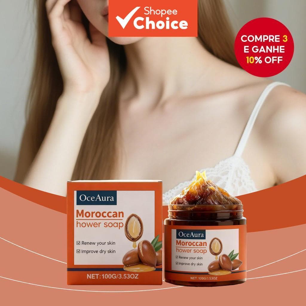 Pasta de Sabão de Chuveiro Marroquino 100g com Óleo de Argan - Limpeza Profunda Tradicional de Hammam, Esfoliante e