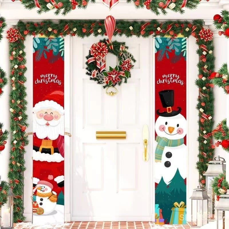 180 * 30cm Feliz Natal Porta De Sinal Decorativo Banner Cortina Cavaleiro Pendurado Ornamentos Decoração Navidad 2024