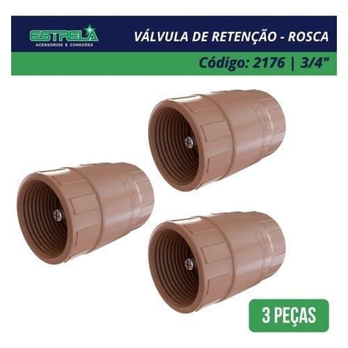 Kit 3 Válvula De Retenção Rosca Pvc 3/4 Pol Marrom Estrela