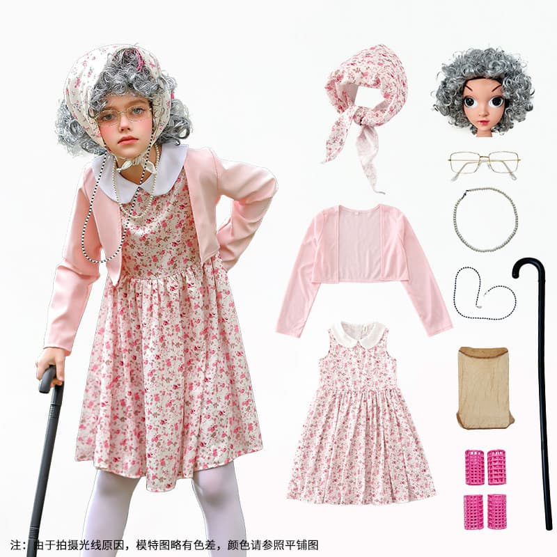 Fantasia infantil de carnaval, saia Floral, início da escola, 100 terno antigo, fantasia engraçada, cos, fantasia de vov