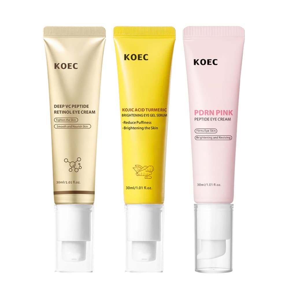 Kit 3 Peças Creme para Olhos KOEC com Retinol, PDRN, Peptídeos e Colágeno – Antienvelhecimento e Redução de Olheiras