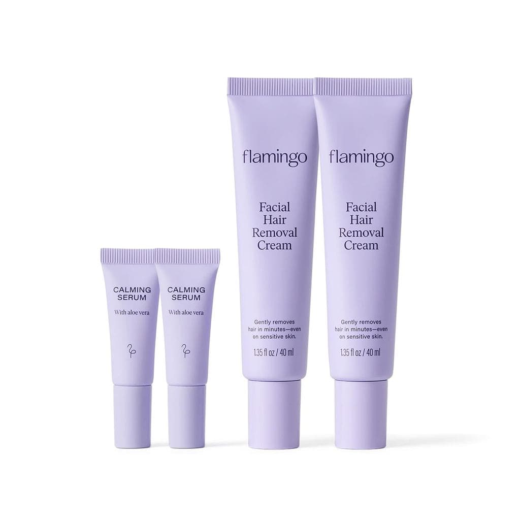 Creme Depilatório Facial Feminino Flamingo com Sérum Calmante - (2 Unidades) 1,35 fl oz - Remove pelos do queixo, lábio
