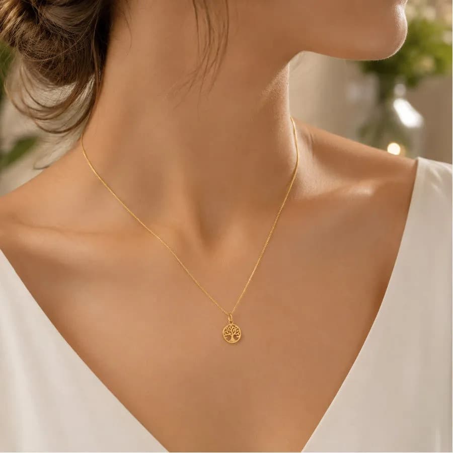 Colar Gargantilha Pingente Arvore Da Vida Banhado A Ouro