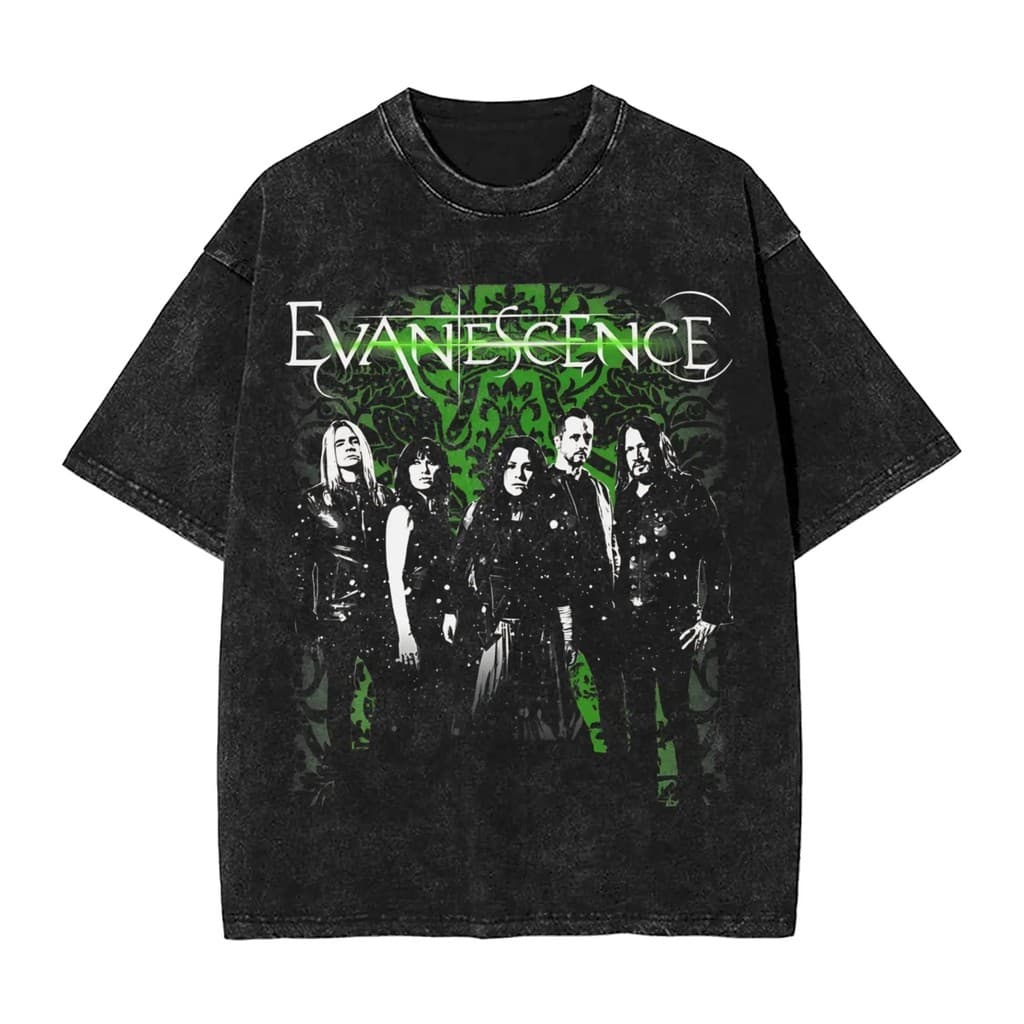 Camiseta Casual Masculina De Manga Curta Lavada Com Estampa De Banda 100 % Algodão Pesado