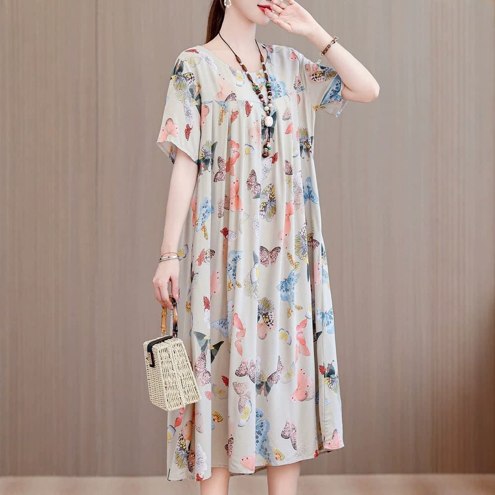 Mãe de meia-idade tamanho grande algodão seda camisola estilo feminino 2026 Floral vestido de algodão Artificial pode se